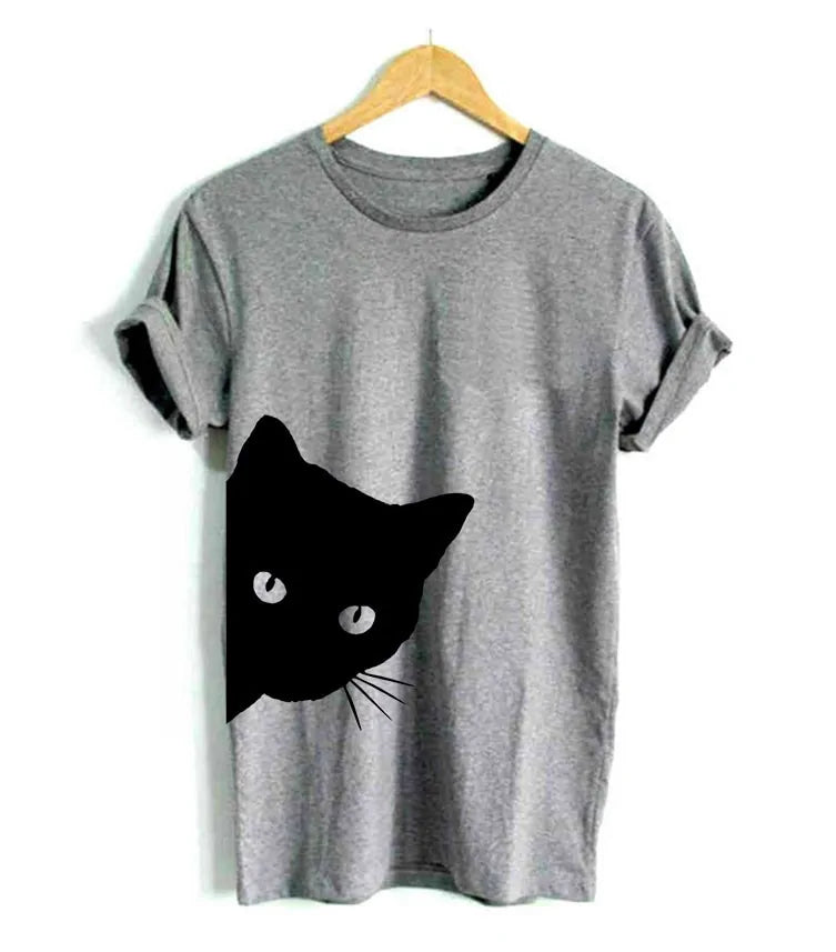 Women's Peek-A-Boo Funny Cat T-shirt – Purrfectly Playful and Stylish!