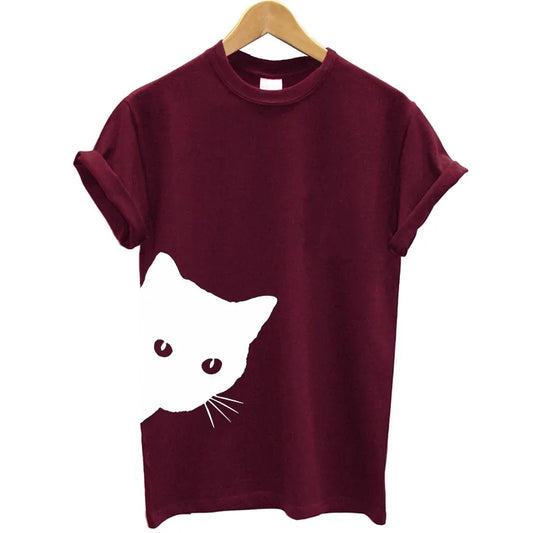 Women's Peek-A-Boo Funny Cat T-shirt – Purrfectly Playful and Stylish!